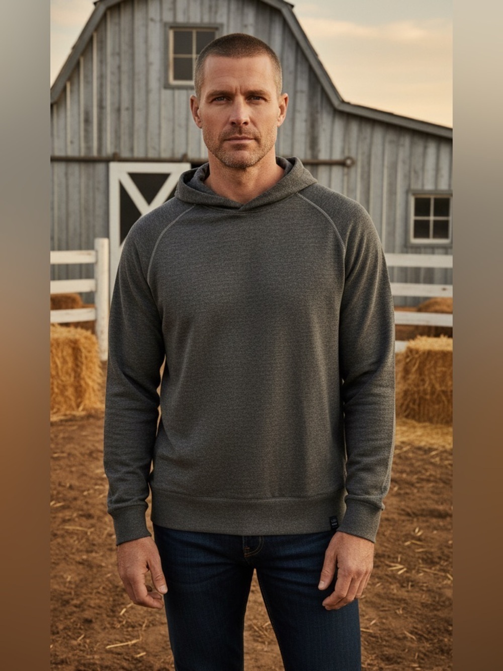 Lucky Brand Charcoal Unisex Hoodie With White Stiching